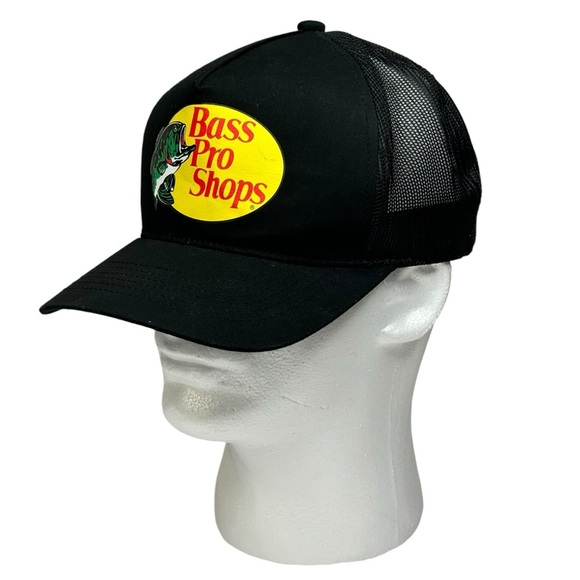 New Bass Pro Shop Mesh Back Snap Back Cap Black Embroidered Logo on Front - Picture 6 of 7